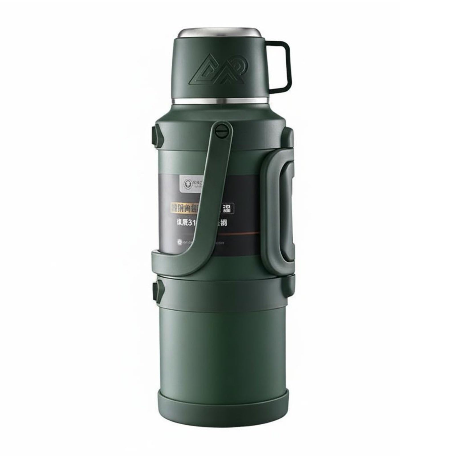 Borraccia Termica Grande Capacità Senza BPA Borraccia Sottovuoto Grande Capacità Coperchio-Tazza Fiaschetta Termica con Manico per Esterni, Campeggio, Verde Militare, 4000ml