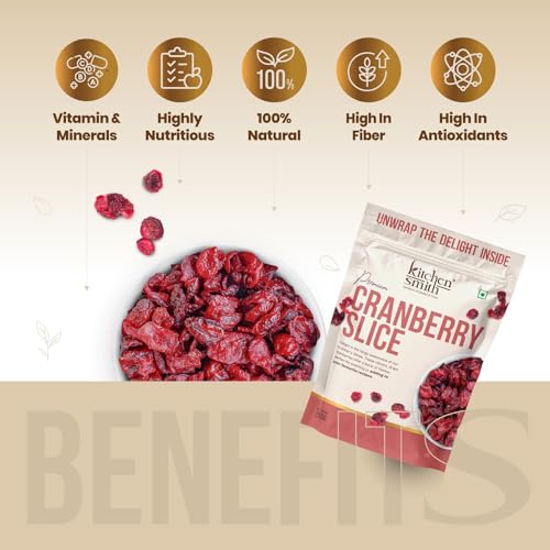 Image of KitchenSmith Cranberry Slice - Pack of 3 (250gm Each) | USA Origin Sliced Cranberries, Rich In Calcium, Healthy Snack For Kids & Adults Also Boost Immunity