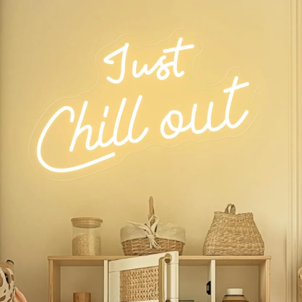 Just Chill Out Neon Sign Dimmable LED Wall Decor USB Powered Relaxing Light Chill Vibes Neon Light for Bedroom, Game Room, Man Cave, Home Bar Decor (Warm White)
