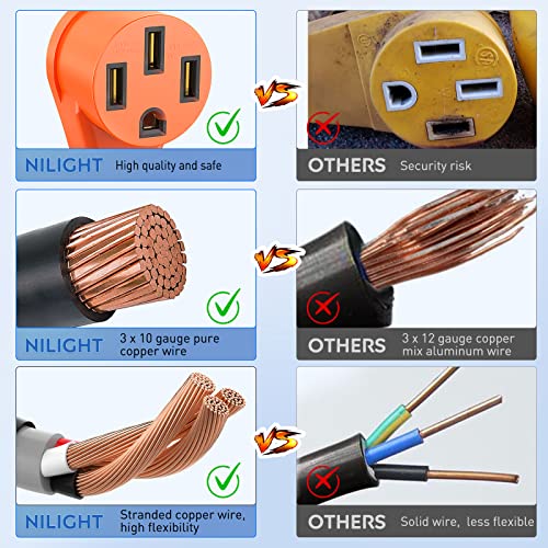 Image of Nilight RV Generator Adapter Cord 30Amp to 50Amp 3 Prong Pure Copper Heavy Duty Twist Lock Male Plug 10 Gauge Wire L5-30P 14-50R 30M /50F for RVs Camper Caravan Van Trailer