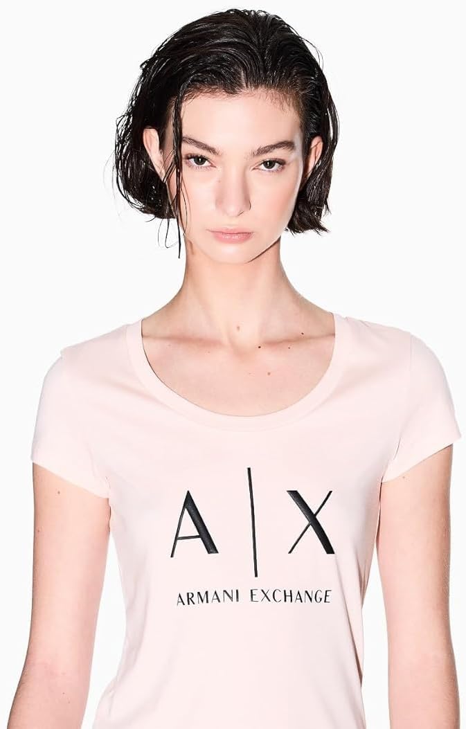 Armani Exchange Womens Scoop Neck Slim Fit Corporate Logo Tee - Image 4