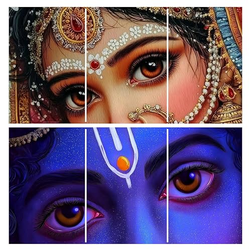 Image of THE URBAN BRAND Pack of 2 Radha Krishna Split Posters - Divine Love Eyes Wall Art (A4 Size Each Panel) | 300 GSM Glossy Paper | High-Resolution Prints | Spiritual & Aesthetic Home Decor