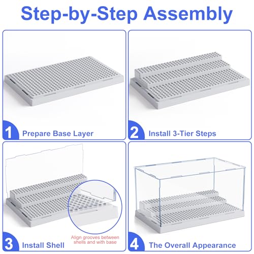 Image of Mlikero Display Case for Minifigures Action Figures Blocks, Removable Minifigure Display Case Box Storage for Collection Bricks Blocks Toys, Grey