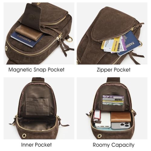 Image of Kattee Sling Bag for Women, Genuine Suede Leather Crossbody Bags | Top grain pebbled cowhide leather fanny pack crossbody purse. Small chest bag with RFID blocking for travel.