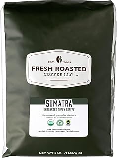 Fresh Roasted Coffee, Unroasted Organic Sumatra | USDA Organic, 100% Single Origin, Kosher | 5 Pound