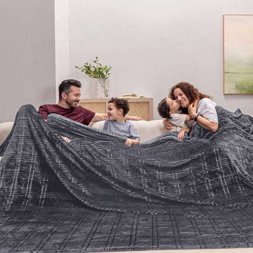 COOVA Oversized King Fleece Blanket 120x120 inches, Soft Cozy Warm Giant Extra Large 10'x10' Blanket for Bed, Sofa, Couch,Travel, Camping, California Huge Big Throw Blanket, Checkered Dark Grey