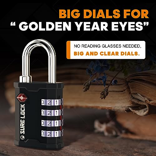 SURE LOCK TSA Accepted Heavy Duty Big Combination Luggage Padlock for Gun Cases, Transporting Equipment Cases in Trade Show, Music and Medical Industries (1, Black)3