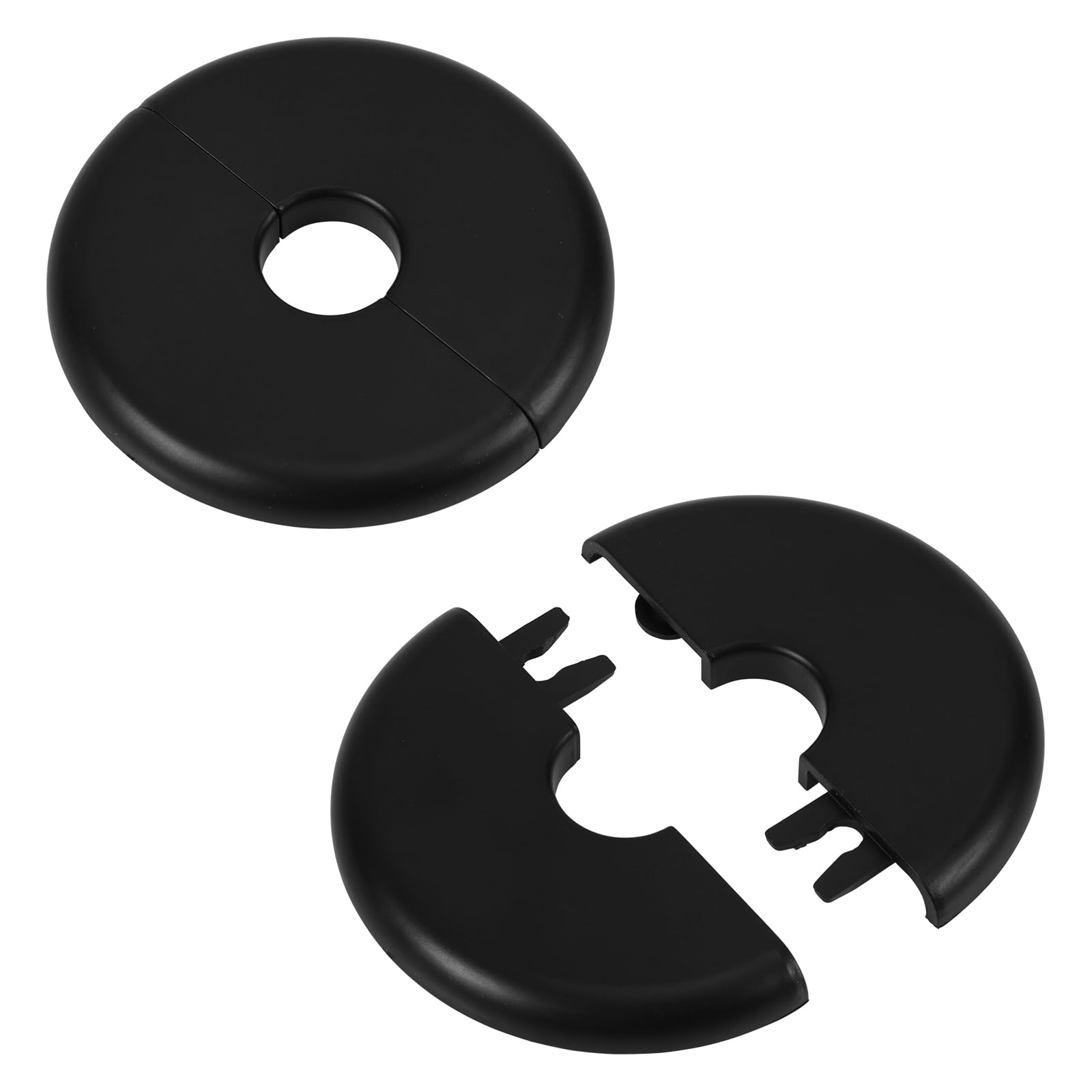 2pcs Wall Split Flange, Self-Adhesive Escutcheon Plate for Buckle 17mm Water Pipes ABS Round ​Hole Plumbing Floor Ceiling Cover Plates for Faucet Kitchen Toilet Decorative (Black)