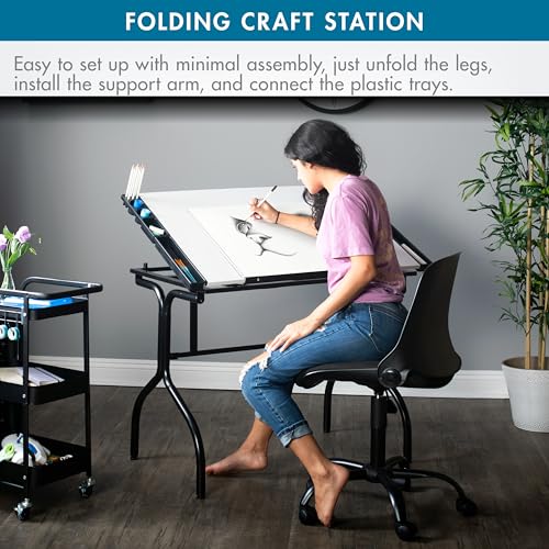 Studio Designs Folding Modern Top Adjustable Craft Drafting Table, 35.25" W x 23.75" D, Black/White