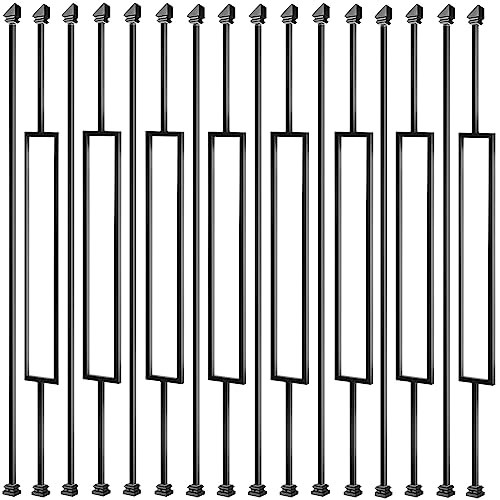 Vilstomes Iron Balusters for Staircases 30 Pack Wrought Iron Baluster Metal Stair Baluster Stair Spindles Staircase Balusters W/ 60 Pack Connectors (15 Straight +15 Single Rectangle)