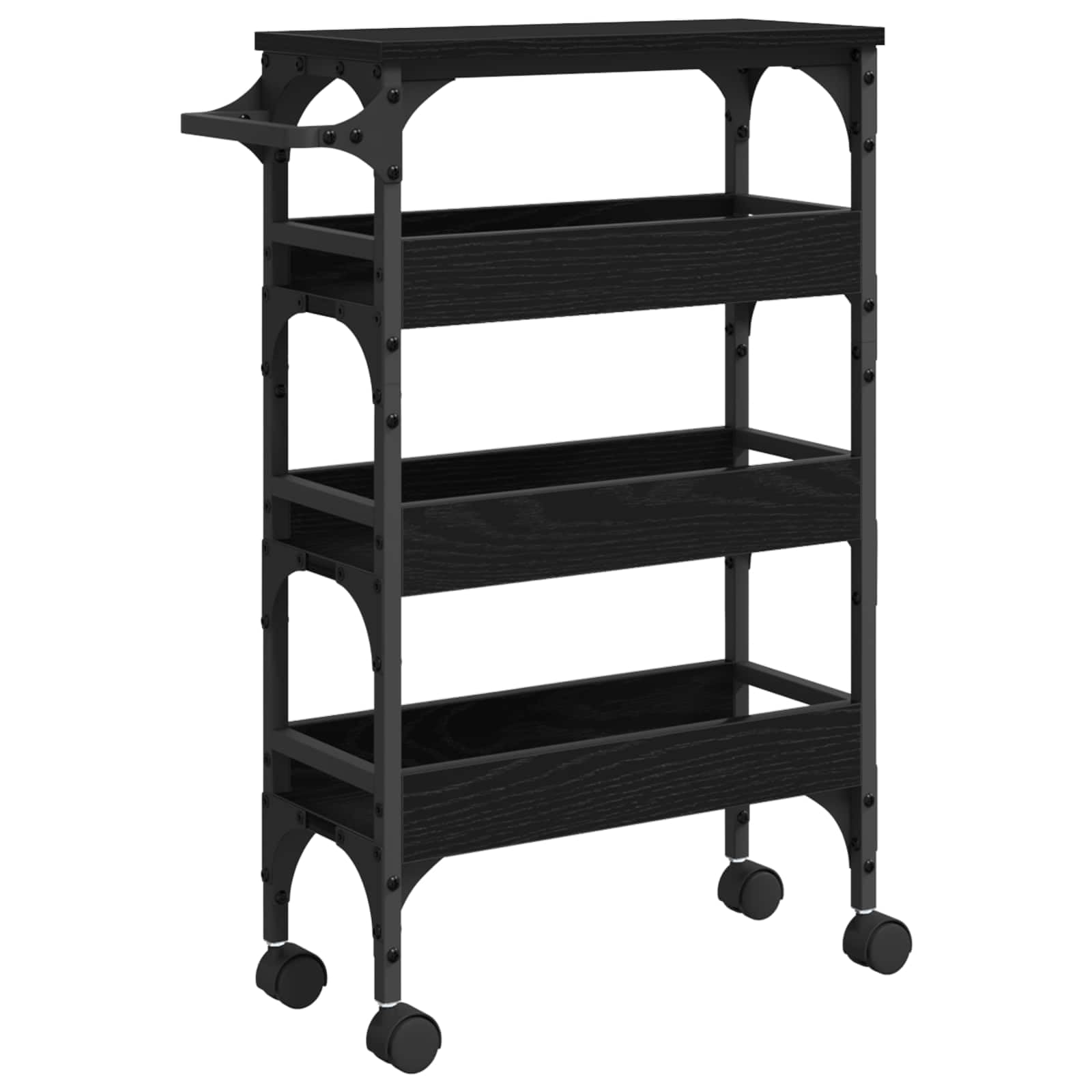 Chariot de Cuisine Industriel en Bois d'ingénierie chêne Noir 53 x 20 x 76 cm avec roulettes et Accents Acier, Rangement Mobile pour Petite Cuisine
