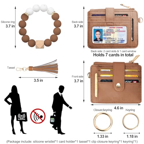 Image of COOLANS Silicone Bracelet Wristlet Wallet Credit Card Holder RFID ID Window Key Ring Tassel Slim Wallet Women Keychain Purse