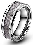 8mm Carbon Fiber Inlay Men's Cobalt Free Tungsten Comfort-fit Wedding Band Ring Size 6 to 15