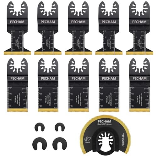 Image of PECHAM 11PCS Titanium Oscillating Tool Blades, Universal Oscillating Multitool Blades Metal Cutting Quick Release for Hard Material Metal Nails Wood Plastic fit More Oscillating Tools