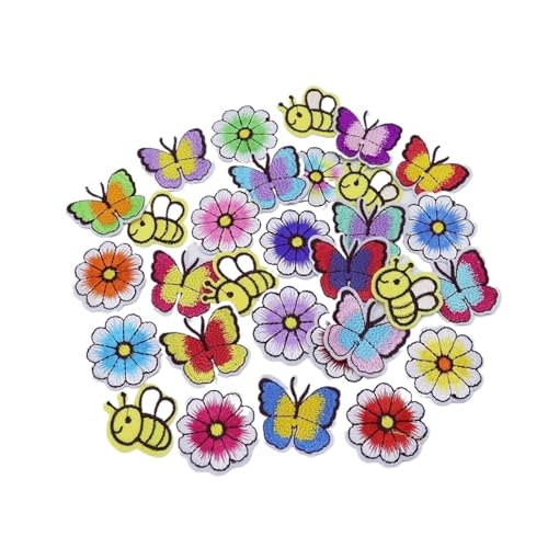 Iron On Patches Mix Butterflies Flower Pack Embroidered Iron On Patches for Hat Bag Clothing DIY Badge Embellishments Crafts Sewing(30pcs Insect Pack)