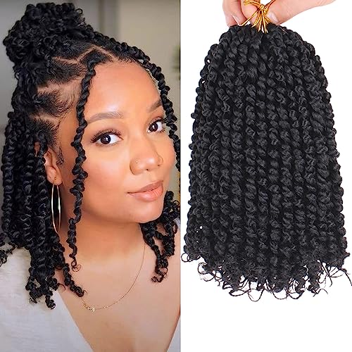 Leeven 8 Inch Passion Twist Natural Black Water Wave Pre Twisted Crochet Hair - 8 Packs Pre-looped Braiding Hair Extensions 1B
