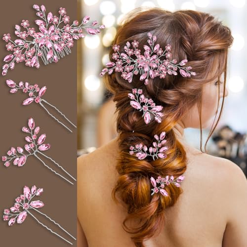 Pink Hair Accessories，Clip Pins Piece Bridal Comb Wedding Headpiece formal