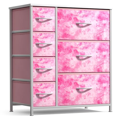 Sorbus Kids Dresser with 7 Drawers Storage Chest Organizer Unit with Steel Frame Wood Top Handles Tie dye Fabric Bins for Clothes Wide Furniture for Bedroom Hallway Kids Room Nursery Closet