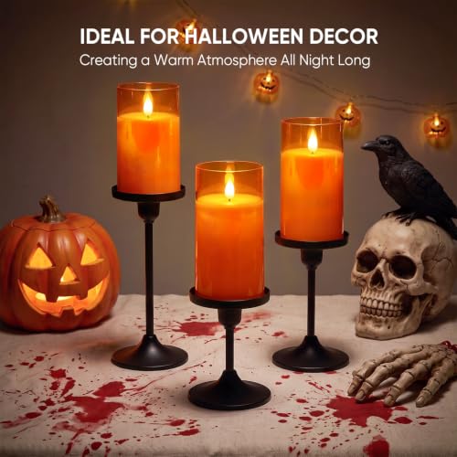 Image of Raycare Halloween Battery Operated Flameless Pillar Candles with Remote Timer, Orange