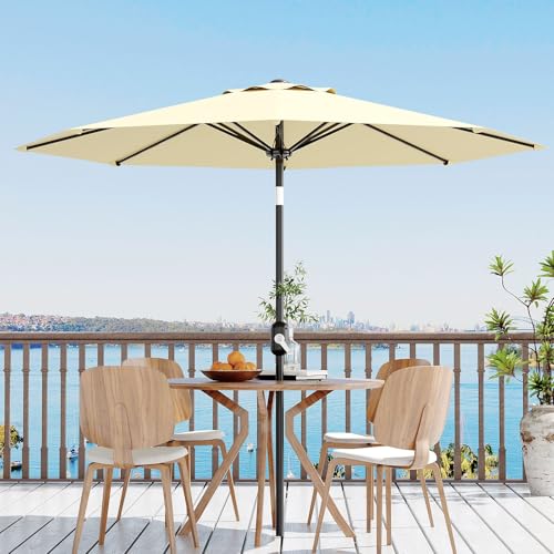 10Ft Patio Umbrella - 8 Sturdy Ribs Outdoor Table Umbrella with Crank Lift & Push Button Tilt - Market Umbrella for Pool, Deck, Yard, Garden -Beige