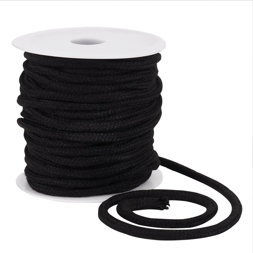 BENECREAT 27.34 Yards Black Drawstring Replacement Rope, 6mm Polycotton Soft Drawstring Cord Replacement with Plastic Spool for Coats Pants Shorts