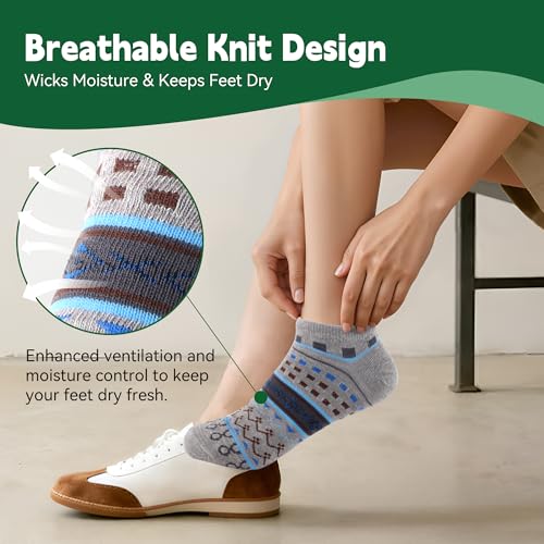 Image of Womens Ankle Socks Breathable Cotton Blend - Soft Stretchy No-Slip Fit, Seamless Toe, Ethnic Jacquard Design, Cozy Daily & Travel Socks, Fits US 6-11