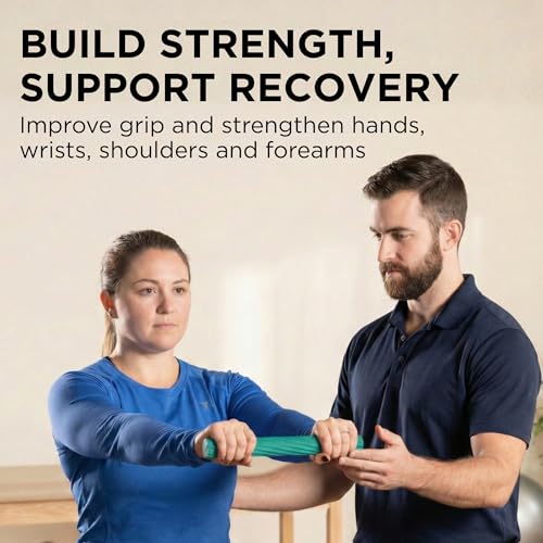 Image of THERABAND FlexBar, Flex Bar, Physical Therapy, Tennis Elbow, M, Green | Flex therapy bar for physical therapy, wrist and forearm exercise, with non slip grip and compact design