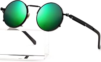 AIEYEZO Round Steampunk Sunglasses Trendy Retro Circle Glasses Gothic Metal Frame 100% UV Blocking Lens