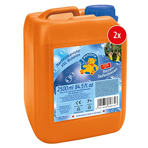 PUSTEFIX XXL-Bubbles Nachfüllkanister I 2 x 2,5 l Seifenblasenwasser I Bubbles Made in Germany I Riesen-Seifenblasen für Hochzeit, Kindergeburtstag, Polterabend I Spaß für Kinder & Erwachsene