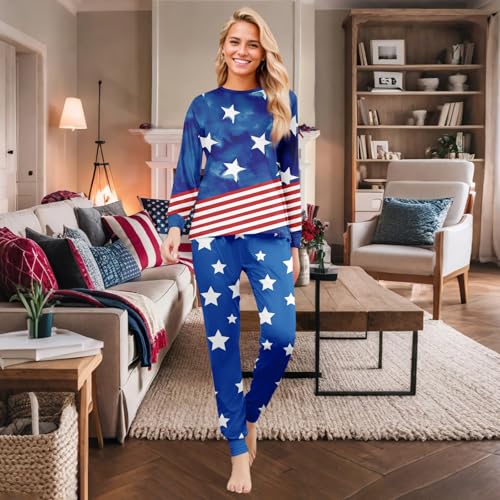 4th of July Family Outfits Matching Pajamas Set- Patriotic American Flag Long Sleeve Top Pj Pants for Men Women & Kids2