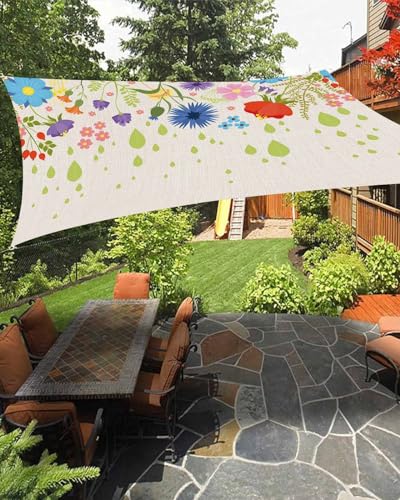Boanket Sun Shade Sail 14' x 18', Spring Floral Large Heavy Duty Outdoor Shades Sun Screen, Colorful Flowers Botanical Summer Rustic Shade Cloth for Patio Deck Terrace Garden Lawns Beach Backyard