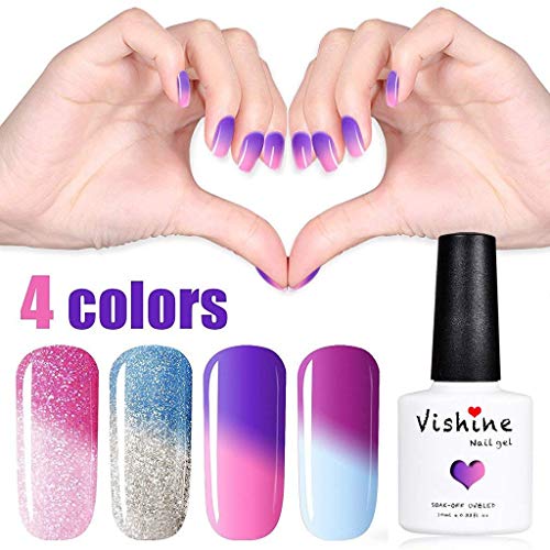 Vernis Semi Permanent UV Gel Vishine Couleur Change Température UV LED Vernis à Ongles Gel Soak Off Kit 4 x 10ml Nail Art