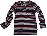 Sportlich schickes Langarmshirt in dunklen Wintertönen gestreift mit Druckknopfleiste am knappen Rundhalsausschnitt von dem dänischen Kindermodehersteller MINYMO für Mädchen.