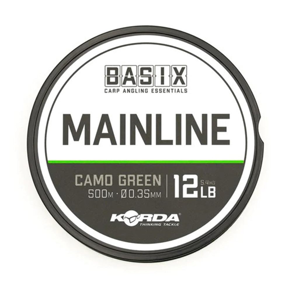 Korda Basix Main Line 12lb/0.35mm 500m, Monofilament Fishing Line, High Abrasion Resistance, Camo Green, Excellent Knot Strength, Low Stretch, Great Casting Distance, Value for Money, Durable