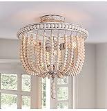 Wood Bead Chandelier 3 Lights (Hand Painted Oak Finish)