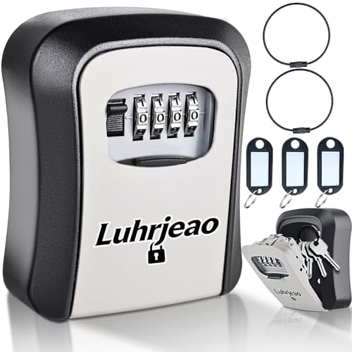 Luhrjeao Lock Box, Key Lock Box XL Wall Mounted, Durable Waterproof Outdoor Key Safe with Heavy-Duty Metal, 4-Digit Resettable Combination Lock for Home, Rentals, Realtors & Apartment