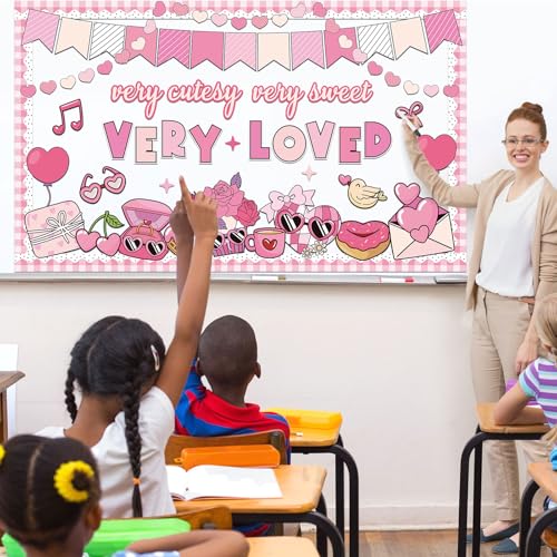 Image of Valentine's Day Bulletin Board Decorations Set Pink Love Heart Paper Cutouts for Happy Valentine's Day Classroom Decorations Valentines Bulletin Board for School Home Classroom Chalkboard Wall Decor