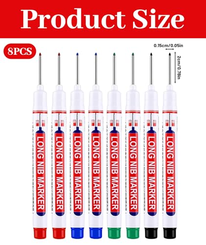 Image of 8 Pcs Marker Pen Permanent, Deep Hole Marker Pen, Carpenter Pencil, Long Nib Marker for Wood, Metal, Concrete, Professional Construction Tools, Industrial Use, DIY Projects