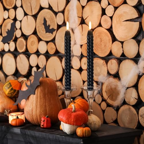 Image of Black Flameless Taper Candles Halloween Flickering with Remote Timer, 3D Wick LED Spiral Horror Party Candles Battery Operated 6 Pack Real Wax Home Halloween Decor(0.78 X 9.8 Inchs)