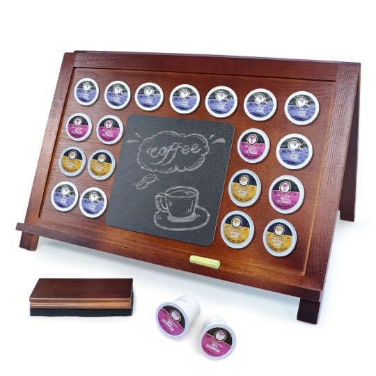 Organizador de cápsulas de café de madera con pizarra, capacidad para 19 cápsulas