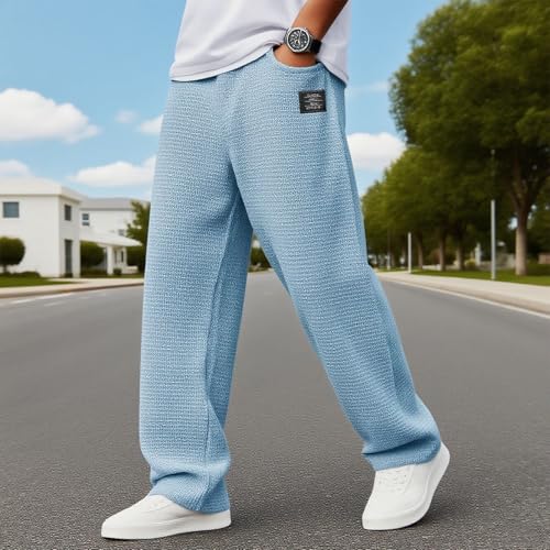 Mokaloha Mens Pants, Men's Stylish Everyday Waffle Fabric Pants with Loose-Fitting Drawstring Waist and Embroidered Logo3