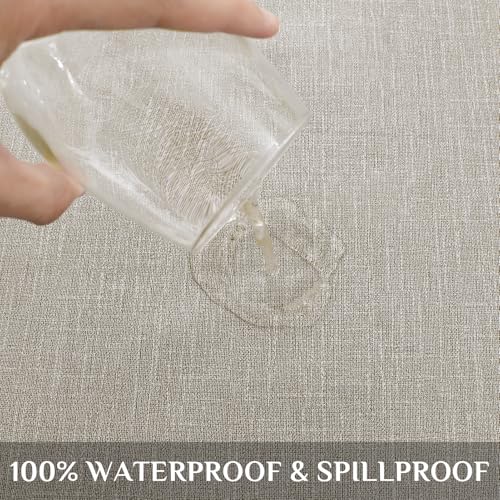 Image of Softalker Vinyl Tablecloth Rectangle, Outdoor 100% Waterproof Oil Proof Plastic Edge Binding Table Cloth, Heavy Duty Thick Wipeable PVC Table Covers for Picnic Dining Party - 54 x 108 Inch, Sand