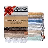 Tierra Mía Mexican Blanket - Authentic Handwoven Serape Picnic Blanket (70'x50') for Outdoor Restorative Yoga, Beach, and Grass Resting - Large, Thick Cotton Throw with Baja Falsa Design (Baja Beach)