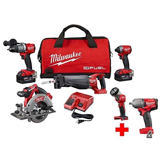 Milwaukee M18 FUEL 18-Volt Lithium-Ion Brushless Cordless Combo Kit (5-Tool) with Free M18 FUEL Mid Torque 1/2 in. Impact Wrench