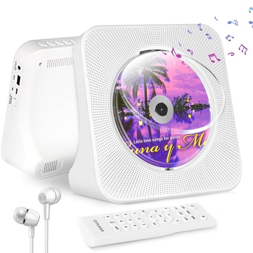 Reproductor de CD de sobremesa con Bluetooth 5.0,Reproductor de música de CD portátil con Altavoz HiFi Incorporado, Mando a Distancia,Funda Antipolvo,Radio FM