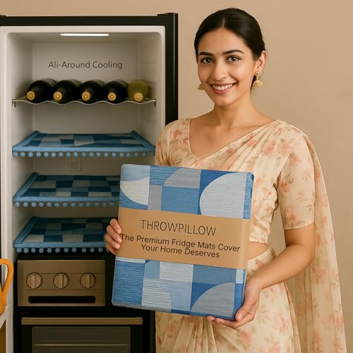 Image of Side-by-Side Door Fridge Shelf Liners Set: Mats for Refrigerator and Freezer Sections - Machine Washable Liners for Glass Shelves, Drawers, and Trays-Refrigerator Accessories, 22Pc(Blue Geometric)