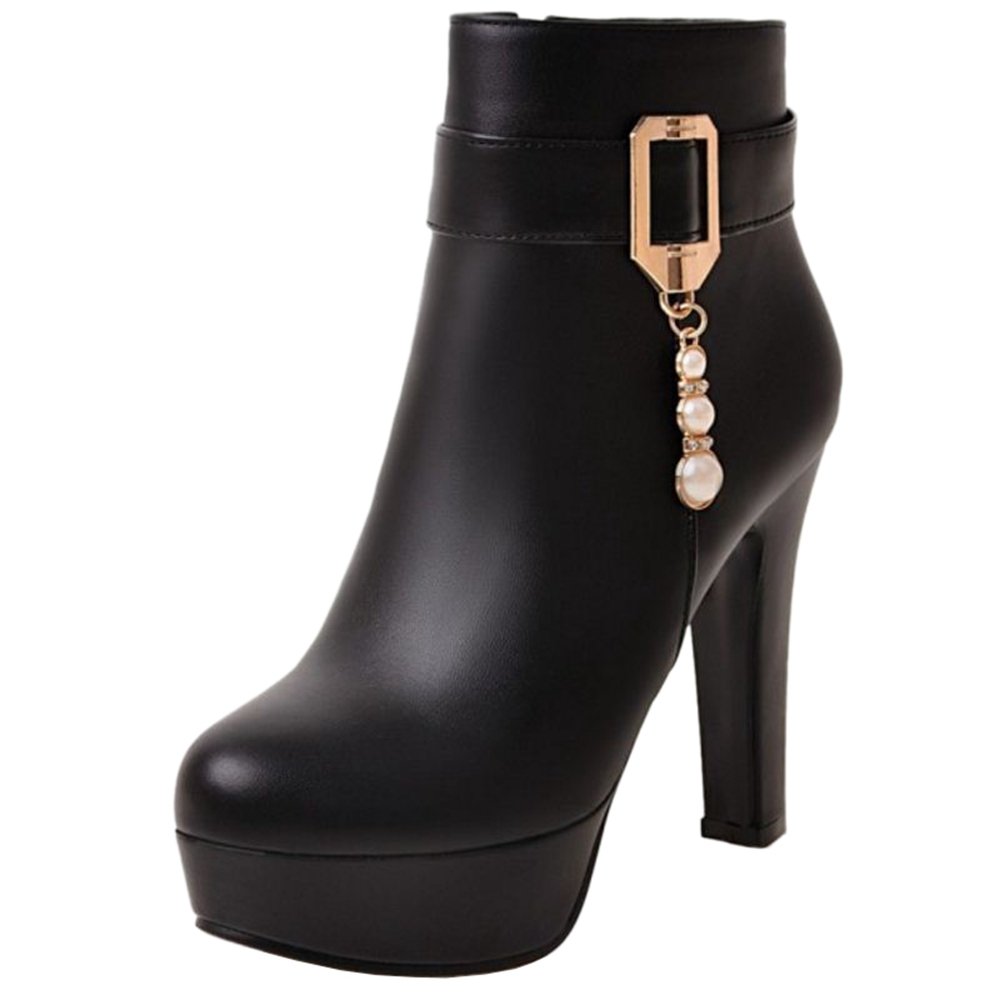 Smilice Women Fashion High Block Heel Platform Ankle Booties with Mini Size & Plus Size