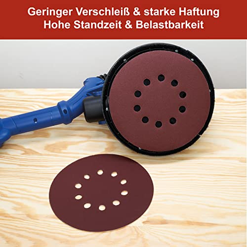 Woltersberger® 50 stuks slijpschijven diameter 225 mm, korrelmaat P220, 10 gaten in rood, schuurpapier gipsplaten… - Afbeelding 8