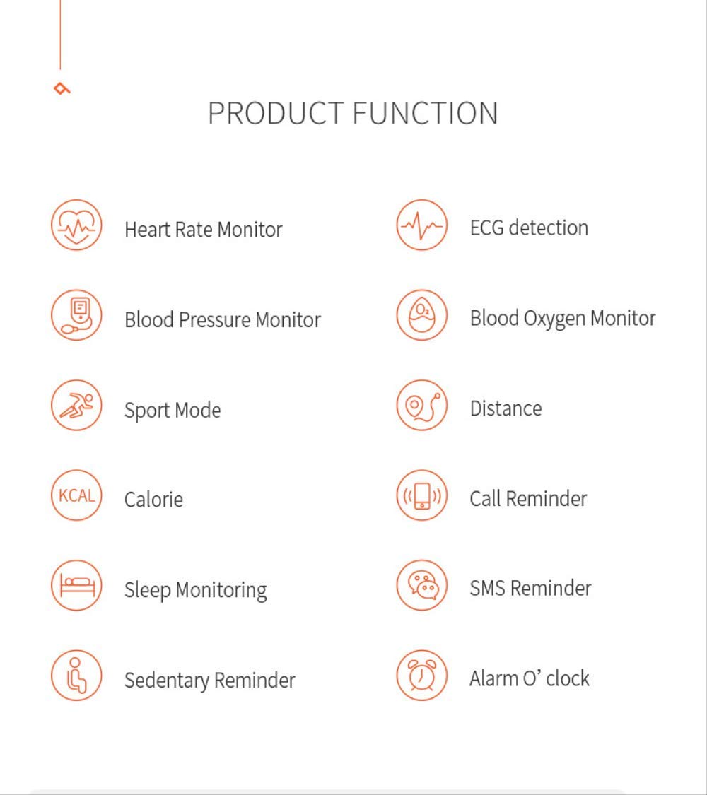 V5 Schermo A Colori Intelligente Lising Ambientale Bracciale Ecg E Ppg Elettrocardiogramma Frequenza Cardiaca Monitoraggio Dell'Ossigeno, Sport Orologio Impermeabile 24Cm Nero Puro