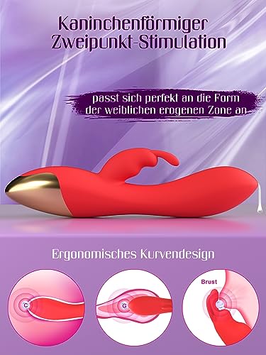 Vibratoren für Sie Klitoris und G-punkt Vibrator Sexspielzeug Leise, 2 in 1 Erotik Sex Spielzeug für die Frau Extrem Sex Toys, Vibration für frauen und Paare mit 9 Vibrationsmodi Dunkelrot Anal Dildo – Bild 4